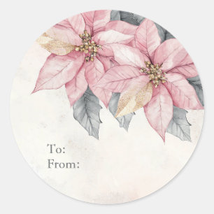 Personalisierte 'To' und 'From' mit rosa Poinsetti Runder Aufkleber