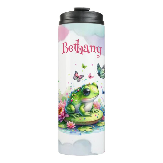 Personalisierte Toad, Blume und Schmetterlinge Thermosbecher (Vorderseite)