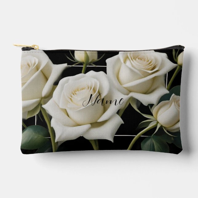 Personalisierte Toilettenbeutel - Weiße Rose Zubehörtasche (Vorderseite)