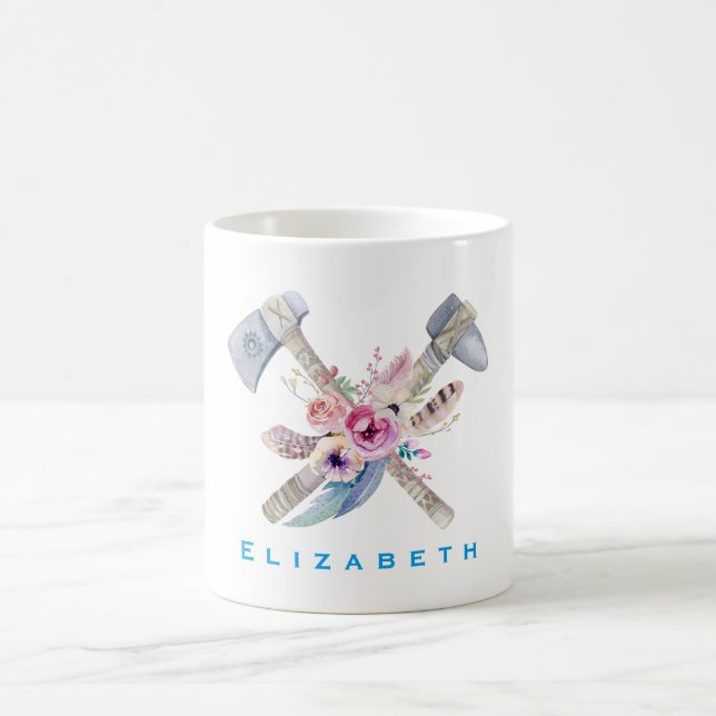 Personalisierte Tomahawk Feathers und Blume Kaffeetasse (Mittel)