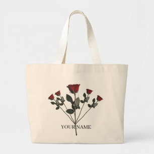 Personalisierte Tote Bag mit drei roten Rosen Ma Jumbo Stoffbeutel
