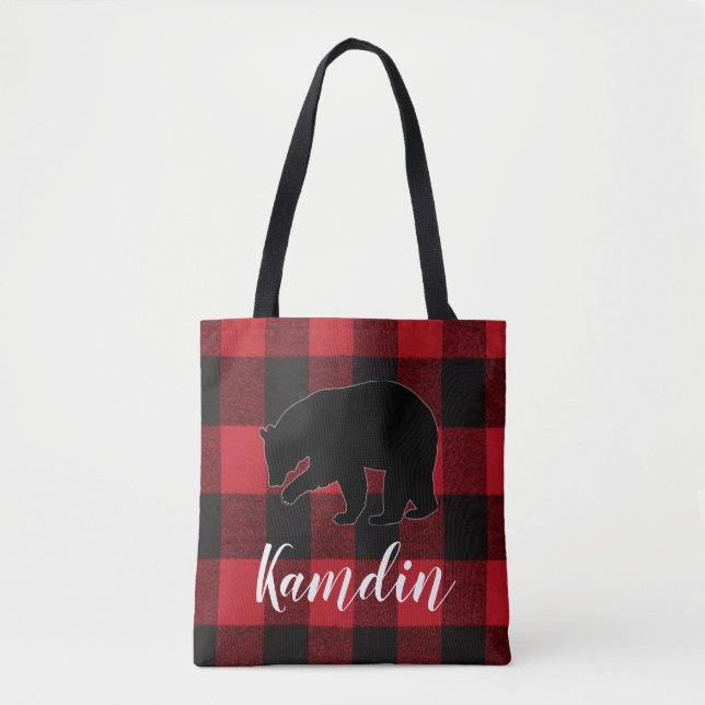 Personalisierte Tote Beutel Rotes Buffalo Karierte Tasche (Vorderseite)