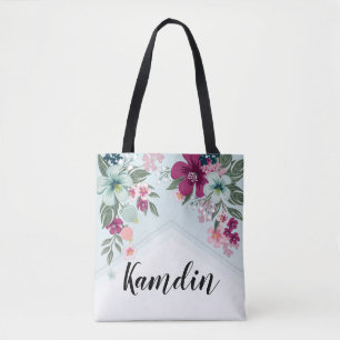 Personalisierte Tote Beutel Tropische Blume auf Bl Tasche