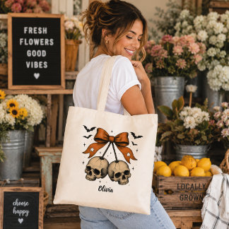 Personalisierte Tote-Tasche mit Schädel-Schleife C Tragetasche