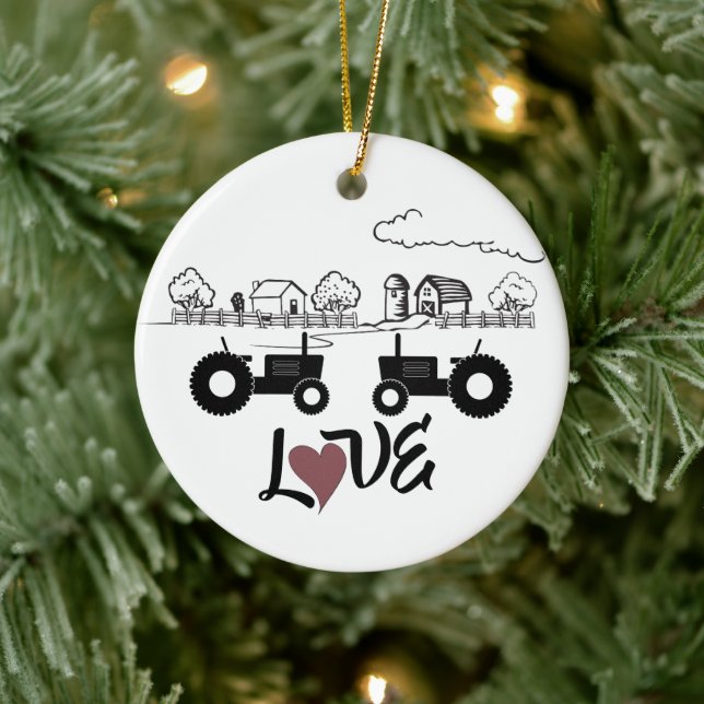 Personalisierte Traktor Couple Farm LIEBE Weihnach Keramik Ornament (Baum)
