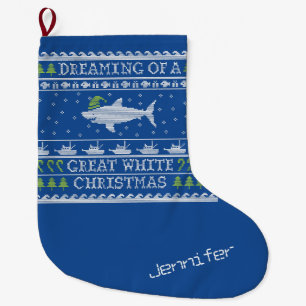 Personalisierte Träume von Great White Shark Blue Großer Weihnachtsstrumpf