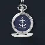 Personalisierte Trauzeuge der Nautischen Marine Armbanduhr<br><div class="desc">Nautical Personalisiert Trauzeugen Geschenk Dieses Design bietet einen weißen Anker und den Namen des personalisierten Trauzeugen mit dem Titel in der weißen klassischen Serif-Schriftart-Stil auf marineblau Hintergrund. Auch perfekt für Trauzeuge,  Brautvater und mehr.</div>