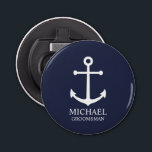 Personalisierte Trauzeuge der Nautischen Marine Flaschenöffner<br><div class="desc">Nautical Personalisiert Trauzeugen Geschenk Dieses Design bietet einen weißen Anker und den Namen des personalisierten Trauzeugen mit dem Titel in der weißen klassischen Serif-Schriftart-Stil auf marineblau Hintergrund. Auch perfekt für Trauzeuge,  Brautvater und mehr.</div>