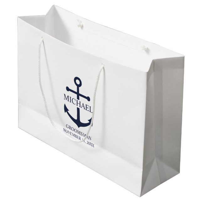 Personalisierte Trauzeuge der Nautischen Marine Große Geschenktüte (Vorderseite Schrägansicht)