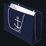 Personalisierte Trauzeuge der Nautischen Marine Große Geschenktüte<br><div class="desc">Nautical Personalisiert Trauzeugen Geschenk Dieses Design bietet einen weißen Anker und den Namen des personalisierten Trauzeugen mit dem Titel in der weißen klassischen Serif-Schriftart-Stil auf marineblau Hintergrund. Auch perfekt für Trauzeuge,  Brautvater und mehr.</div>