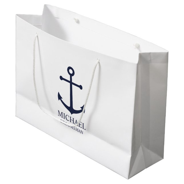Personalisierte Trauzeuge der Nautischen Marine Große Geschenktüte (Vorderseite Schrägansicht)