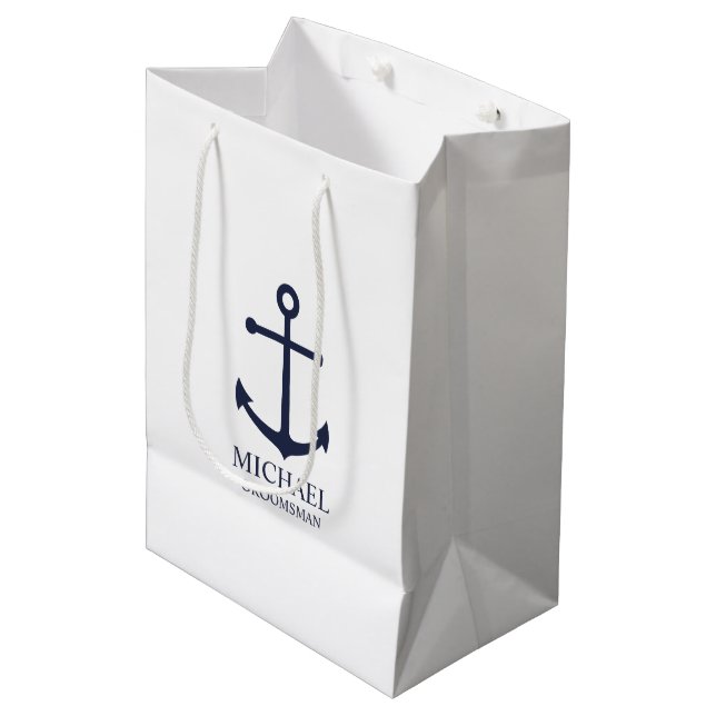 Personalisierte Trauzeuge der Nautischen Marine Mittlere Geschenktüte (Vorderseite Schrägansicht)