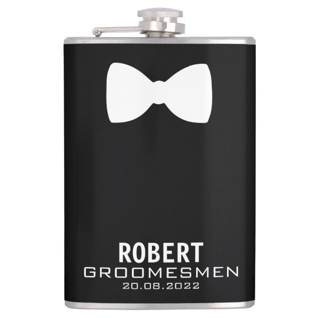 Personalisierte Trauzeugen Flasche mit Bow-Krawatt Flachmann (Vorderseite)