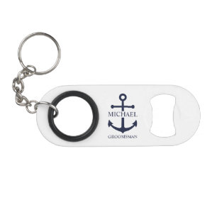 Personalisierte Trauzeugen im maritimen Navy-Blau- Mini Flaschenöffner