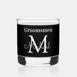 personalisierte Trauzeugen Schwarz-weiß chic Whiskyglas