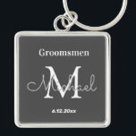personalisierte Trauzeugen Schwarz-weiß Schlüsselanhänger<br><div class="desc">elegante moderne personalisierte Trauzeuge schwarz,  kundenspezifisch</div>