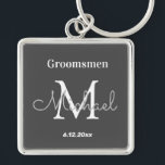 personalisierte Trauzeugen Schwarz-weiß Schlüsselanhänger<br><div class="desc">elegante moderne personalisierte Trauzeuge schwarz,  kundenspezifisch</div>