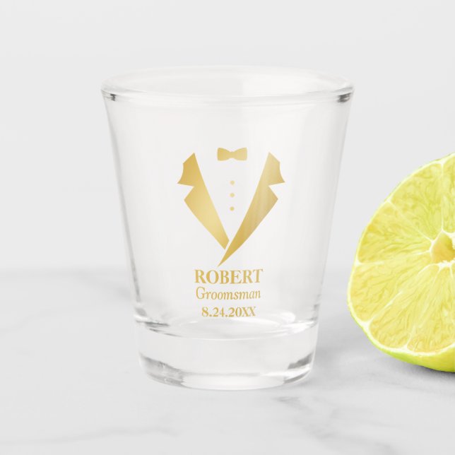 Personalisierte Trauzeugen Tuxedo Schnapsglas (Vorderseite)