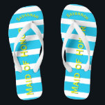 Personalisierte Trauzeugin Aqua gelb Farbe Flip Flops<br><div class="desc">Gelbe und türkisfarbene Streifen Muster - Ändern Sie die Farbe,  indem Sie auf Anpassen klicken. Und sagen Sie alles,  was Sie gewollt haben. Machen Sie diese eine Art Flip Flops,  die Ihre Nachricht auf ihnen haben. Sei das Gerede vom Strand!</div>