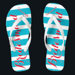 Personalisierte Trauzeugin Aqua oder Farbe Flip Flops<br><div class="desc">Sea Blue Aqua Stripes Muster - Ändern Sie die Farbe,  indem Sie auf Anpassen klicken. Und sagen Sie alles,  was Sie gewollt haben. Machen Sie diese eine Art Flip Flops,  die Ihre Nachricht auf ihnen haben. Sei das Gerede vom Strand!</div>