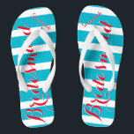 Personalisierte Trauzeugin Aqua oder Farbe Flip Flops<br><div class="desc">Sea Blue Aqua Stripes Muster - Ändern Sie die Farbe,  indem Sie auf Anpassen klicken. Und sagen Sie alles,  was Sie gewollt haben. Machen Sie diese eine Art Flip Flops,  die Ihre Nachricht auf ihnen haben. Sei das Gerede vom Strand!</div>