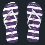 Personalisierte Trauzeugin Lila oder Farbe Flip Flops<br><div class="desc">Lila und Lavendel-Streifen-Muster - Ändern Sie die Farbe durch Klicken auf Anpassen. Und sagen Sie alles, was Sie gewollt haben. Machen Sie diese eine Art Flip Flops, die Ihre Nachricht auf ihnen haben. Seien Sie der Vortrag des Strandes! Hochzeitsfeiern, Junggeselinnen-Abschied, tropische Küstenküste, Meereskreuzfahrtstrand, Hochzeitsfeier Geschenke, Destinationsinsel, Kreuzfahrtschiff Hochzeit, Trauzeugin Geschenke,...</div>