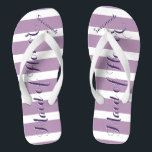 Personalisierte Trauzeugin Lila oder Farbe Flip Flops<br><div class="desc">Lila und Lavendel-Streifen-Muster - Ändern Sie die Farbe durch Klicken auf Anpassen. Und sagen Sie alles,  was Sie gewollt haben. Machen Sie diese eine Art Flip Flops,  die Ihre Nachricht auf ihnen haben. Sei das Gerede vom Strand!</div>