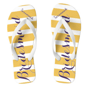 Personalisierte Trauzeugin Lila Senf Gelb Flip Flops