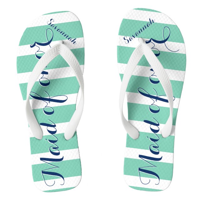 Personalisierte Trauzeugin Marine und Minze Flip Flops (Fußbett)