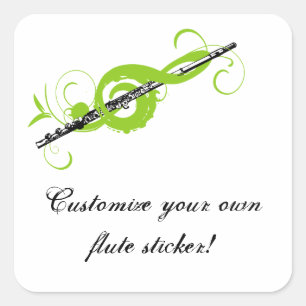 Personalisierte Treble Clef & Flute Quadratischer Aufkleber
