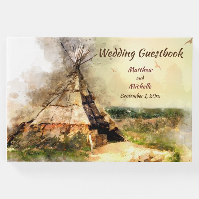 Personalisierte Tribal Teepee Wasserfarbe Tipi Hoc Gästebuch (Vorderseite)