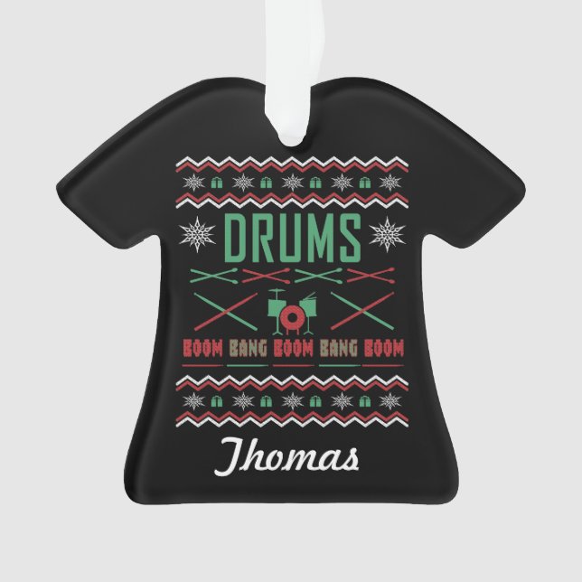 Personalisierte Trommeln Ugly Christmas Sweater Ornament (Vorderseite)
