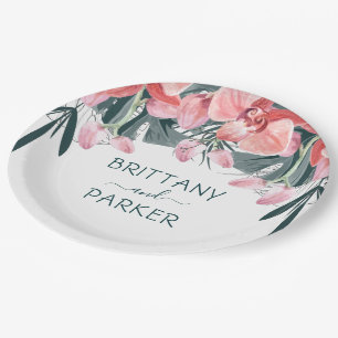 Personalisierte Tropenblumenhochzeit Pappteller