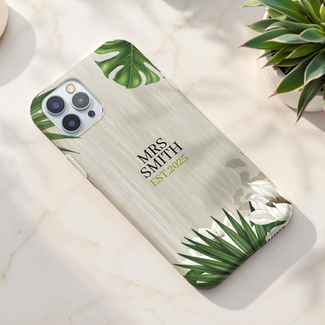 Personalisierte tropische Blätter Individuelle Nam iPhone 16 Hülle (Von Creator hochgeladen)