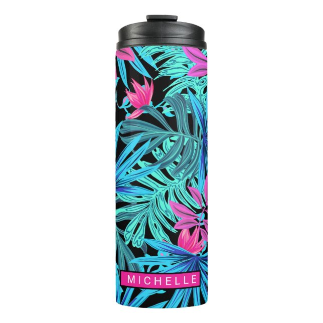 Personalisierte tropische Blätter Thermosbecher (Vorderseite)