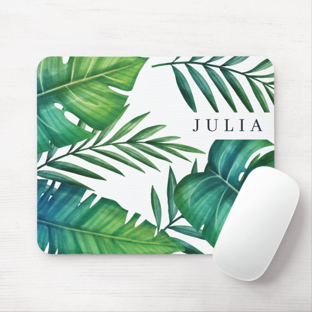Personalisierte tropische Blätter Wasserfarbe Mousepad (Mit Mouse)