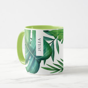 Personalisierte tropische Blätter Wasserfarbe Tasse