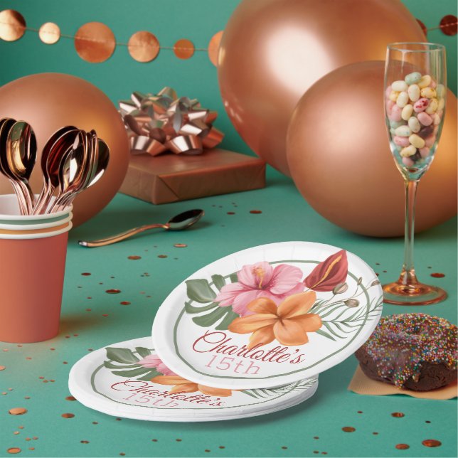 Personalisierte tropische Blume Pappteller (Multi)