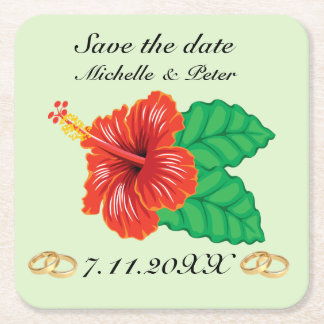 Personalisierte tropische Hochzeit "Save the Date Rechteckiger Pappuntersetzer