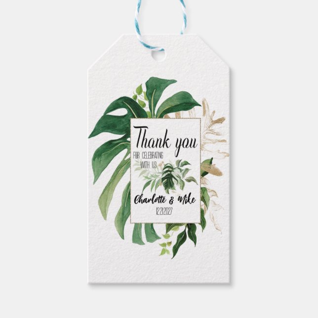 Personalisierte tropische Hochzeit Vielen Dank Geschenkanhänger (Vorderseite)