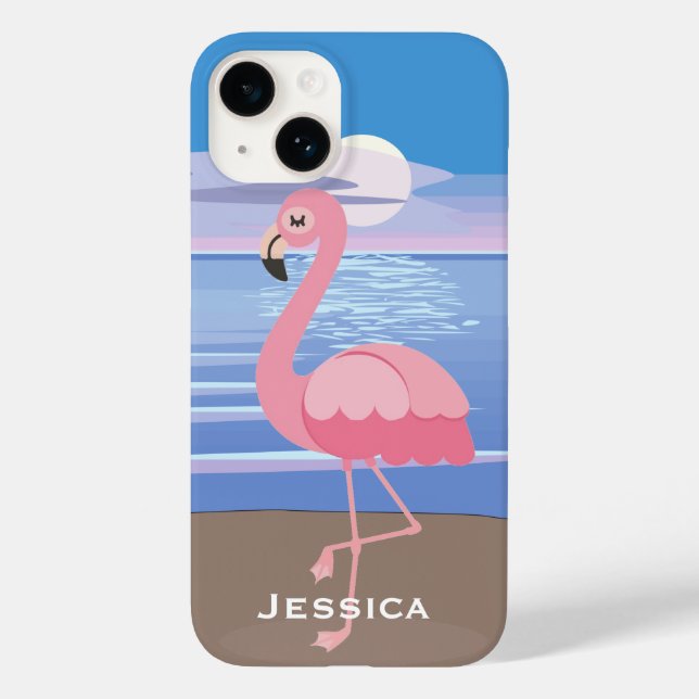 Personalisierte tropische Insel Flamingo Case-Mate iPhone 14 Hülle (Rückseite)