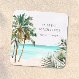 Personalisierte tropische Palmen Blätter Blue Beac Quadratischer Aufkleber