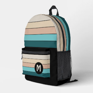 Personalisierte Türkis Teal Grün Schwarze Streifen Bedruckter Rucksack