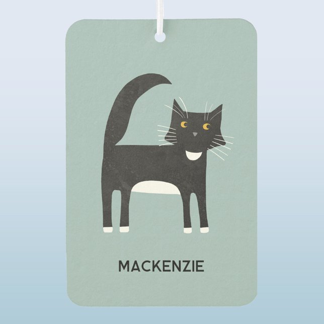 Personalisierte Tuxedo-Katze Autolufterfrischer (Black and White Tuxedo Cat personalized custom name vehicle or car air freshener)