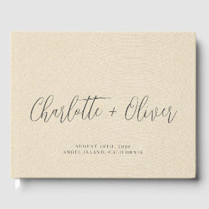 Personalisierte Typografie Cream Imitate Linen Wed Gästebuch