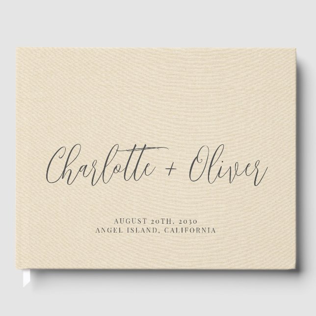 Personalisierte Typografie Cream Imitate Linen Wed Gästebuch (Vorderseite)