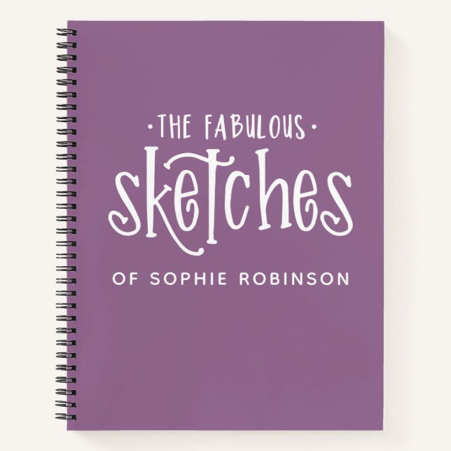 Personalisierte Typografie Lila Sketchbook Notizbuch (Vorderseite)