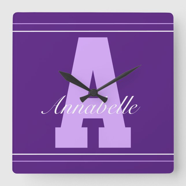Personalisierte Typografie Quadratische Wanduhr (Vorderseite)