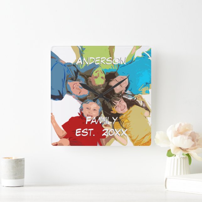 Personalisierte Uhrenfamilie oder Foto für Paare Quadratische Wanduhr (Zuhause)