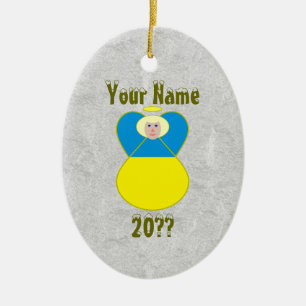 Personalisierte ukrainische Engel Flagge Blondes H Keramik Ornament